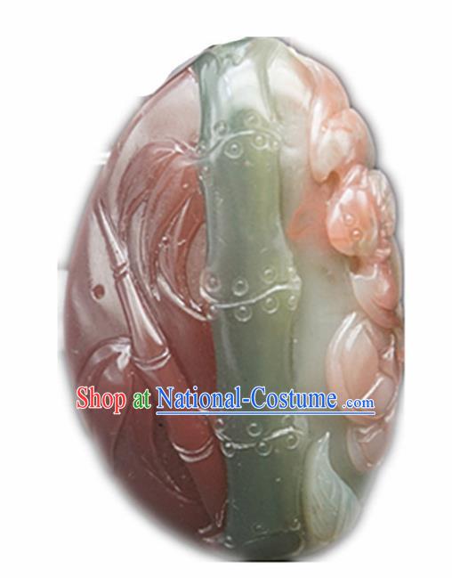 Chinese Handmade Carving Bamboo Bat Jade Pendant Traditional Jade Craft Jewelry Accessories