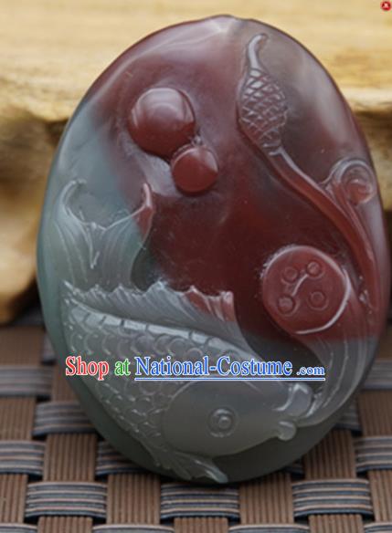 Chinese Handmade Carving Lotus Fish Jade Pendant Traditional Jade Craft Jewelry Accessories