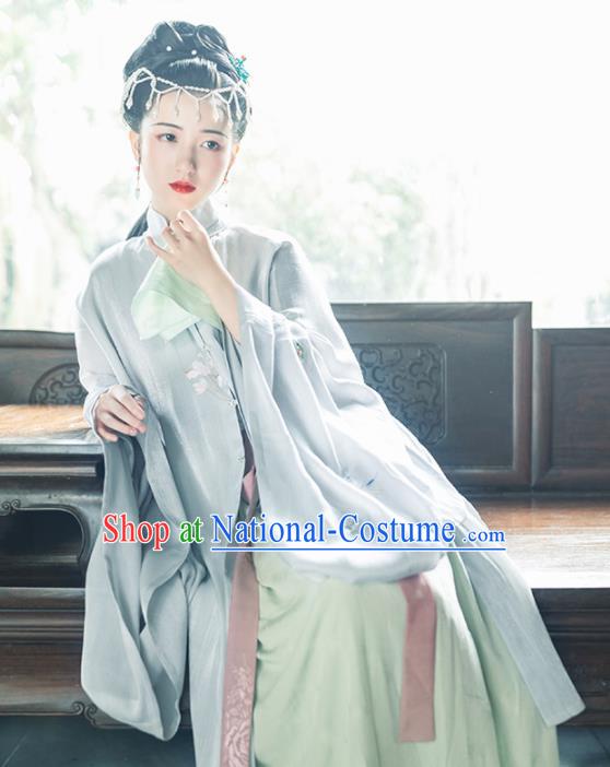 Asian Chinese Ancient Dowager Embroidered Hanfu Dress Traditional Ming Dynasty Young Mistress Historical Costume for Women