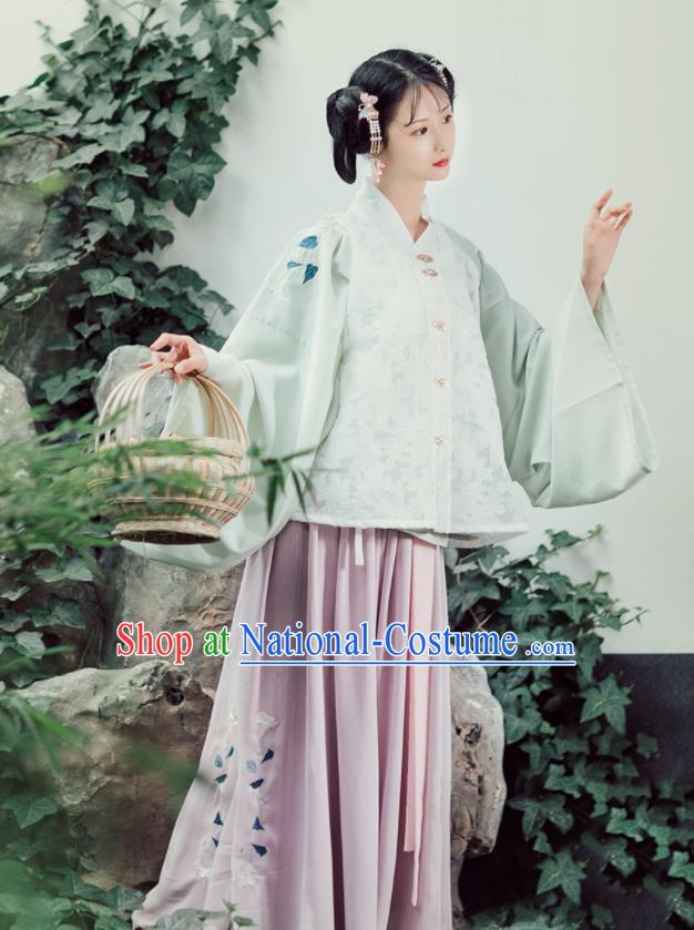 Asian Chinese Ancient Nobility Feminist Embroidered Hanfu Dress Traditional Ming Dynasty Young Lady Historical Costume for Women