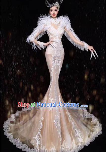 Handmade Modern Fancywork Stage Show Champagne Full Dress Halloween Cosplay Queen Fancy Ball Costume for Women