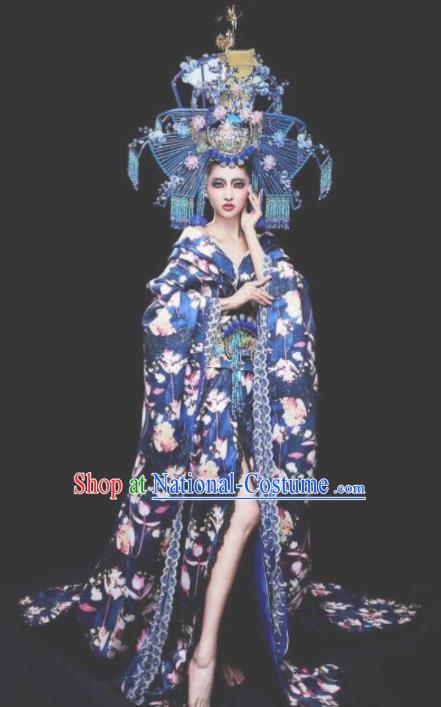 Traditional Chinese Cosplay Queen Navy Costume Stage Show Modern Fancywork Dress for Women