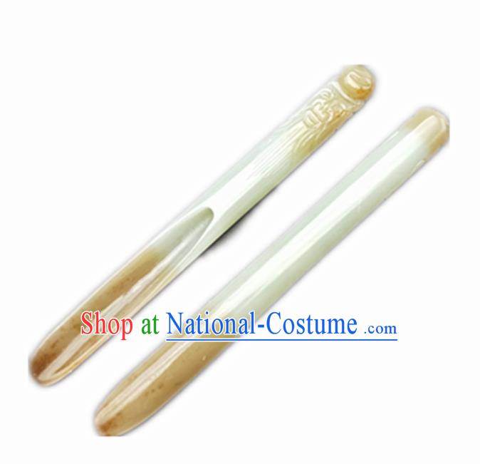 Chinese Handmade Jade Craft Carving Jade Teaspoon Accessories Jade Jewelry Decoration