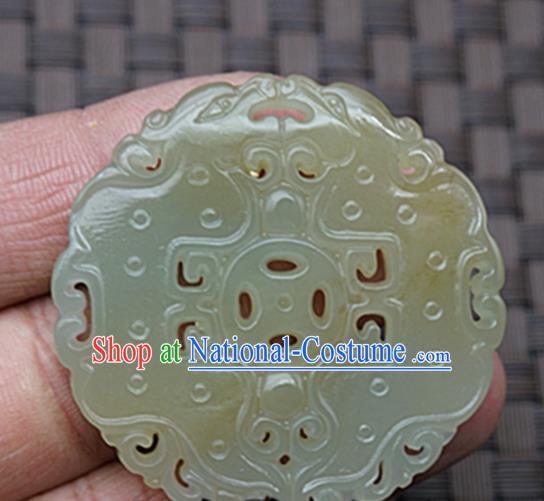 Handmade Chinese Ancient Jade Carving Phoenix Copper Pendant Traditional Jade Craft Jewelry Decoration Accessories