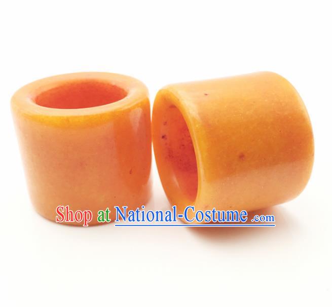 Chinese Handmade Ancient Yellow Jade Rings Traditional Jade Thimble Jewelry Accessories for Women for Men