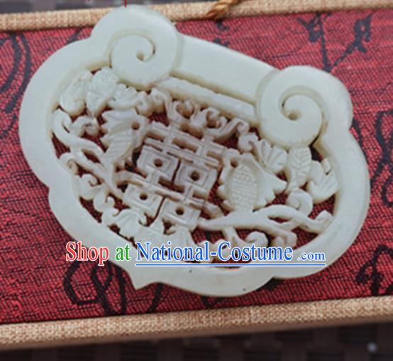 Chinese Handmade Jewelry Accessories Carving Longevity Lock Jade Pendant Ancient Traditional Jade Craft Decoration