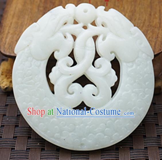 Chinese Handmade Jewelry Accessories Carving Dragon Longevity Lock Jade Pendant Ancient Traditional Jade Craft Decoration