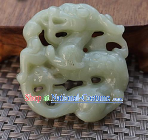 Chinese Handmade Jewelry Accessories Carving Dragon Green Jade Pendant Ancient Traditional Jade Craft Decoration