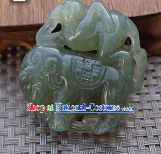 Chinese Handmade Jewelry Accessories Carving Elephant Green Jade Pendant Ancient Traditional Jade Craft Decoration