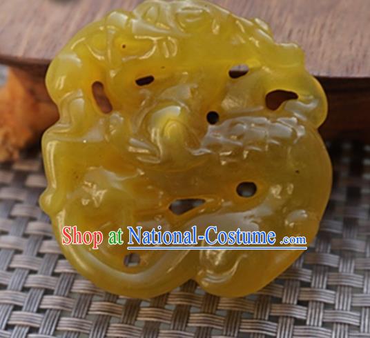 Chinese Handmade Jewelry Accessories Carving Dragon Yellow Jade Pendant Ancient Traditional Jade Craft Decoration