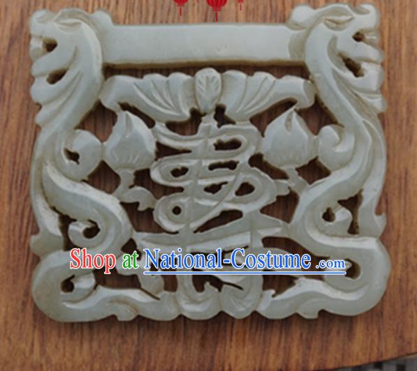 Chinese Handmade Jewelry Accessories Carving Longevity Jade Pendant Ancient Traditional Jade Craft Decoration