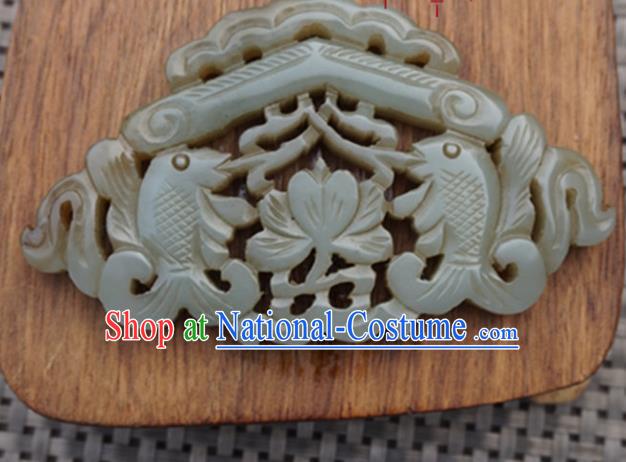 Chinese Handmade Jewelry Accessories Carving Double Fishes Jade Pendant Ancient Traditional Jade Craft Decoration