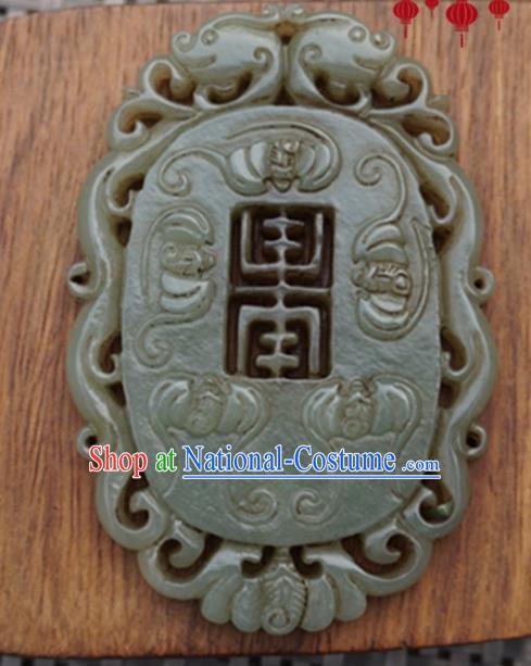 Chinese Handmade Jewelry Accessories Carving Bats Jade Pendant Ancient Traditional Jade Craft Decoration