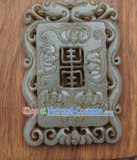 Chinese Handmade Jewelry Accessories Carving Bats Square Jade Pendant Ancient Traditional Jade Craft Decoration