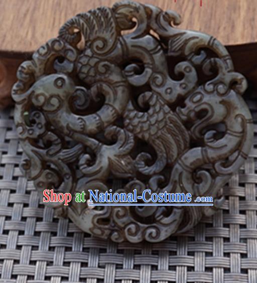 Chinese Handmade Jewelry Accessories Carving Dragon Phoenix Jade Pendant Ancient Traditional Jade Craft Decoration