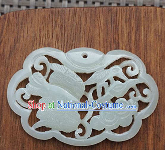 Chinese Handmade Jewelry Accessories Carving Crane Jade Pendant Ancient Traditional Jade Craft Decoration