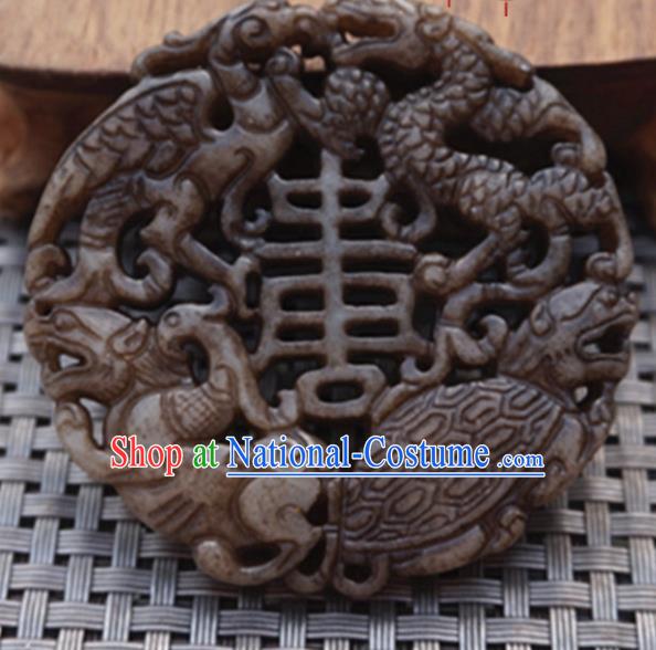 Chinese Handmade Jewelry Accessories Carving Dragon Turtle Jade Pendant Ancient Traditional Jade Craft Decoration