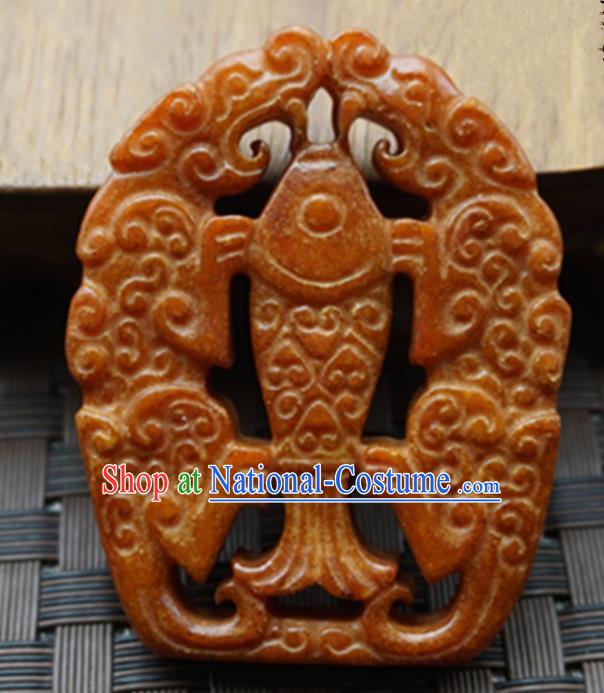 Chinese Handmade Jewelry Accessories Carving Fish Jade Pendant Ancient Traditional Jade Craft Decoration