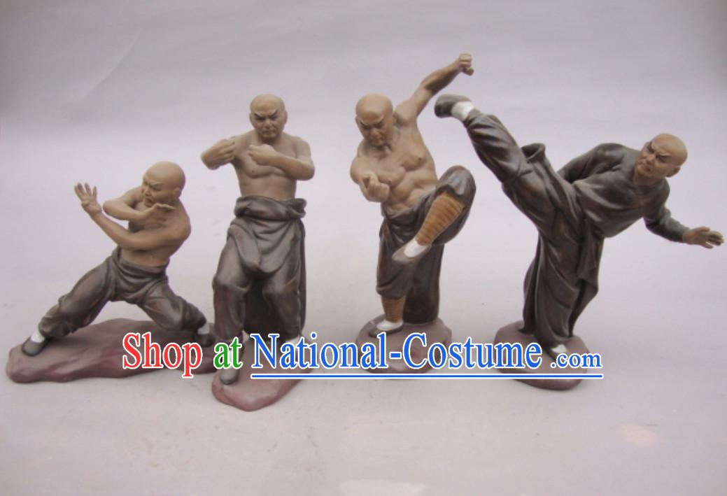 Chinese Ceramic Figurines Four Statues Kung Fu Shao Lin Masters 4 Characters Set