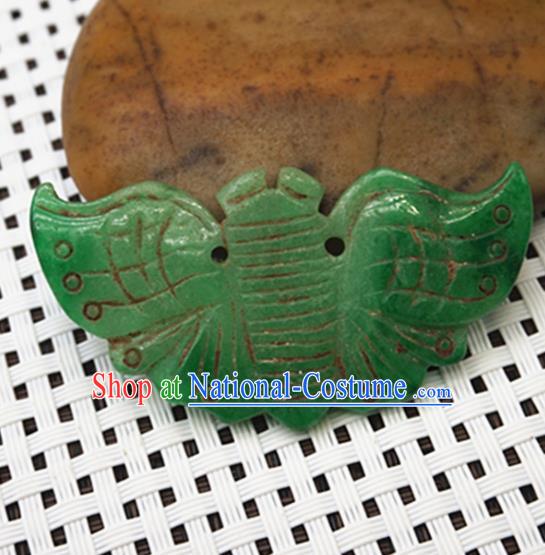 Chinese Handmade Jewelry Accessories Carving Butterfly Green Jade Pendant Ancient Traditional Jade Craft Decoration