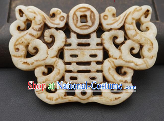 Chinese Handmade Carving Dragon Phoenix Jade Pendant Jewelry Accessories Ancient Traditional Jade Craft Decoration