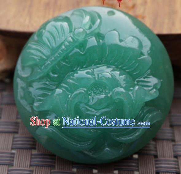 Chinese Handmade Carving Lotus Green Jade Pendant Jewelry Accessories Ancient Traditional Jade Craft Decoration