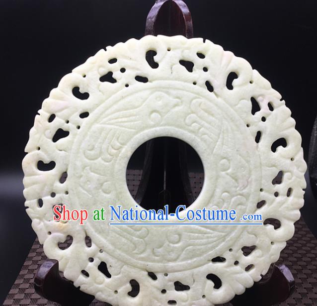 Chinese Handmade Carving Ring White Jade Pendant Jewelry Accessories Ancient Traditional Jade Craft Decoration