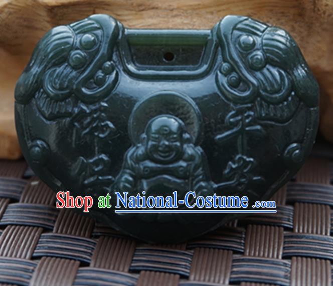 Chinese Handmade Carving Maitreya Jade Pendant Jewelry Accessories Ancient Traditional Jade Craft Decoration