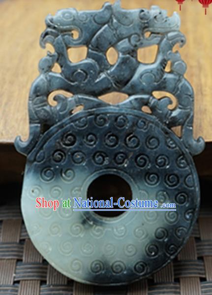 Chinese Handmade Carving Dragon Gray Jade Pendant Jewelry Accessories Ancient Traditional Jade Craft Decoration