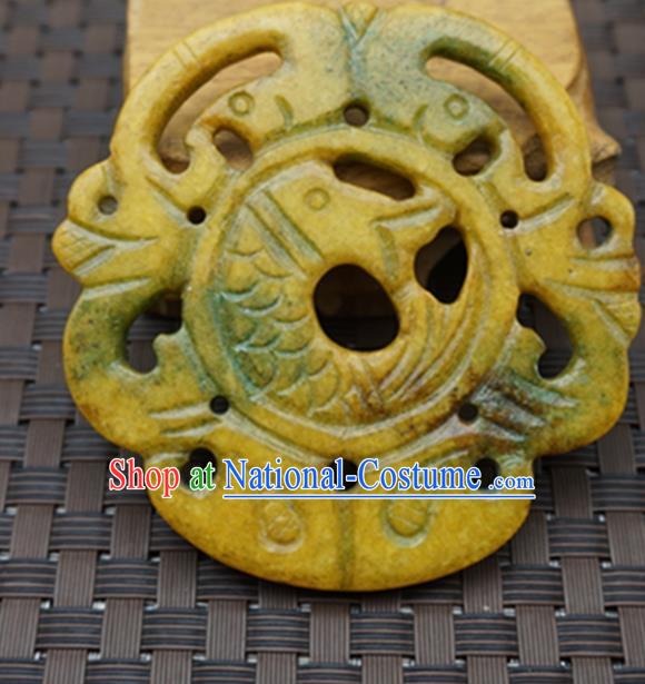 Chinese Handmade Jade Carving Dragon Yellow Pendant Jewelry Accessories Ancient Traditional Jade Craft Decoration