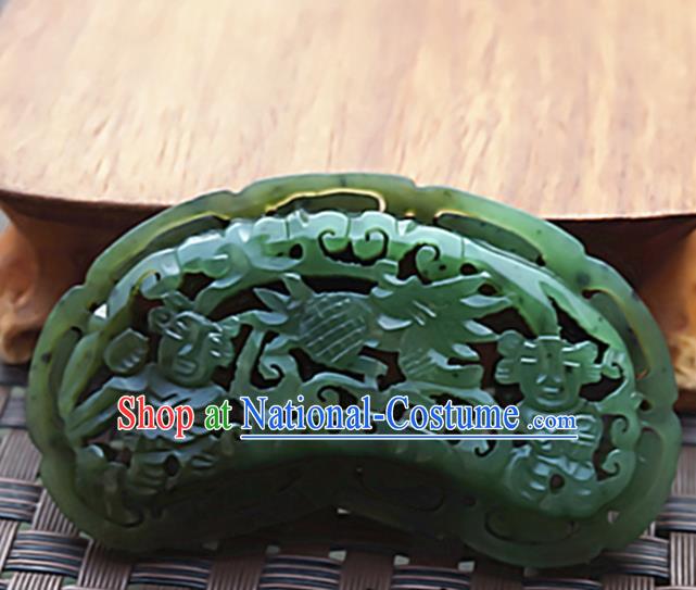 Chinese Handmade Green Jade Carving Children Pendant Jewelry Accessories Ancient Traditional Jade Craft Decoration