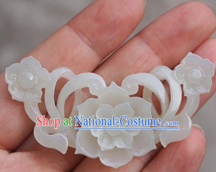 Chinese Handmade Jade Carving Flower Pendant Jewelry Accessories Ancient Traditional Jade Craft Decoration