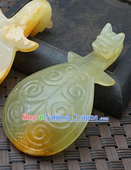 Chinese Handmade Jade Craft Carving Lute Jade Belt Hook Waist Accessories Jade Jewelry Decoration