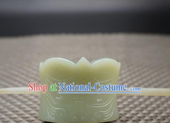 Chinese Handmade Jade Carving Beast Hairdo Crown Ancient Jade Hairpins Hair Accessories for Women for Men