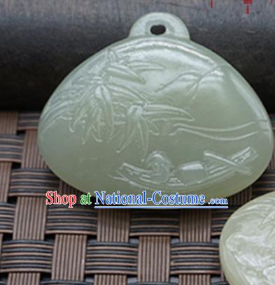 Chinese Ancient Carving Bamboo Boat Jade Pendant Traditional Handmade Jade Craft Jewelry Decoration Accessories