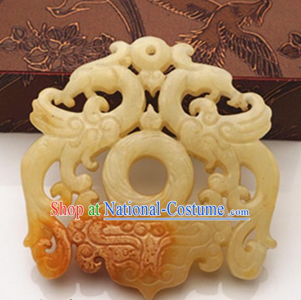 Chinese Ancient Wedding Accessories Carving Phoenix Jade Pendant Traditional Handmade Jade Craft Jewelry Decoration