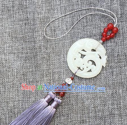 Chinese Handmade White Jade Craft Carving Dragon Waist Accessories Tassel Jade Pendant Jewelry Decoration