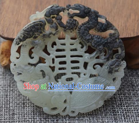 Chinese Ancient Wedding Carving Tortoise Gray Jade Pendant Traditional Handmade Jade Craft Jewelry Decoration Accessories