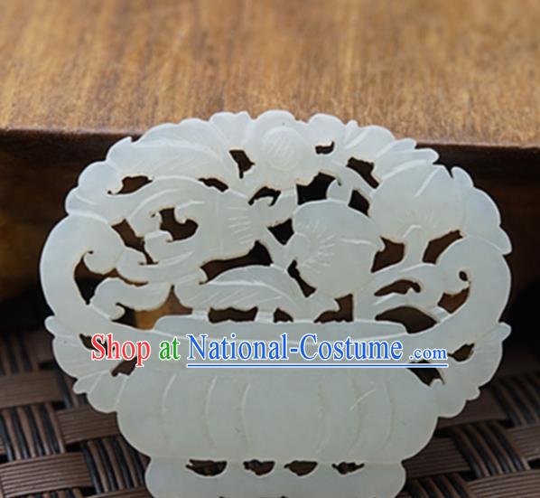 Chinese Ancient Jewelry Accessories Carving Treasure Bowl Jade Pendant Traditional Handmade Jade Craft Decoration