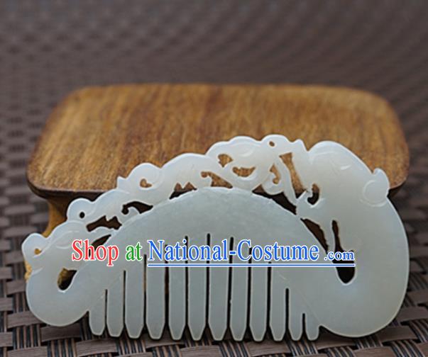 Chinese Handmade Jade Carving Dragon Hair Comb Ancient Jade Hairpins Hair Accessories for Women