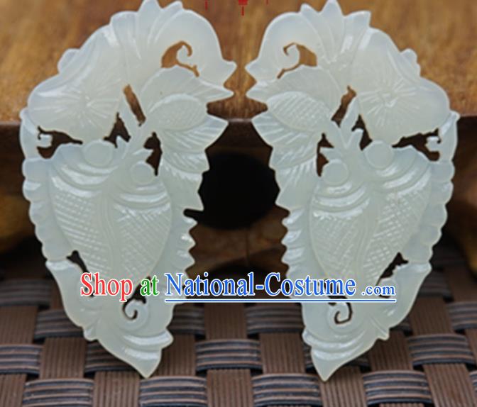 Chinese Ancient Jewelry Accessories Carving Fishes Jade Pendant Traditional Handmade Jade Craft Decoration