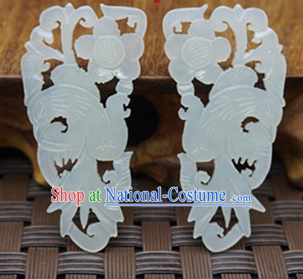 Chinese Ancient Jewelry Accessories Carving Birds Jade Pendant Traditional Handmade Jade Craft Decoration