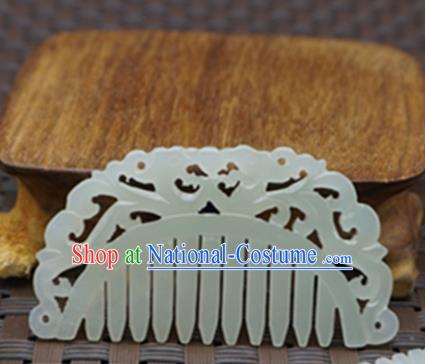 Chinese Handmade Jade Carving Double Dragons Hair Comb Ancient Jade Hairpins Hair Accessories for Women