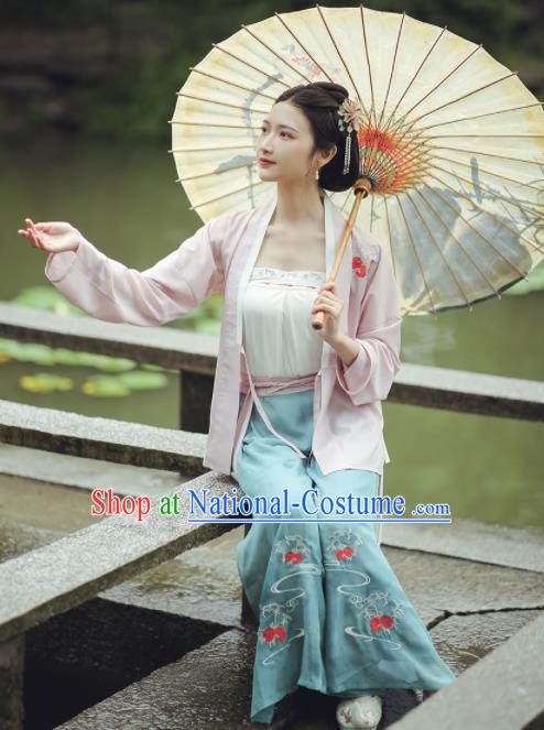 Chinese Ancient Young Lady Embroidered Hanfu Dress Traditional Ming Dynasty Female Historical Costume for Women