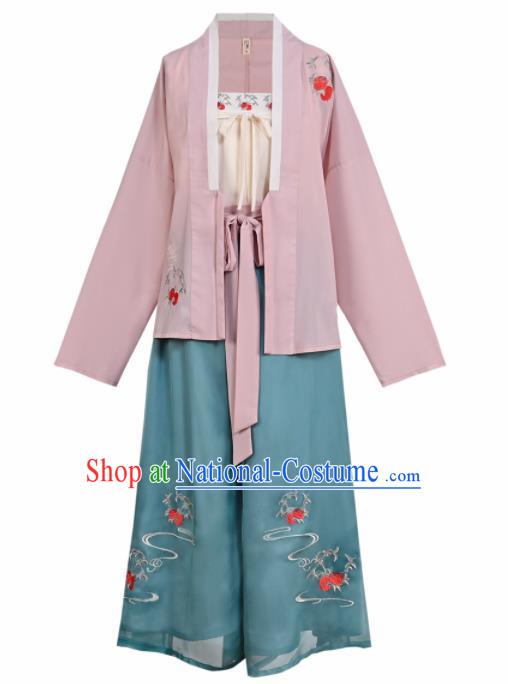 Chinese Ancient Young Lady Embroidered Hanfu Dress Traditional Ming Dynasty Female Historical Costume for Women