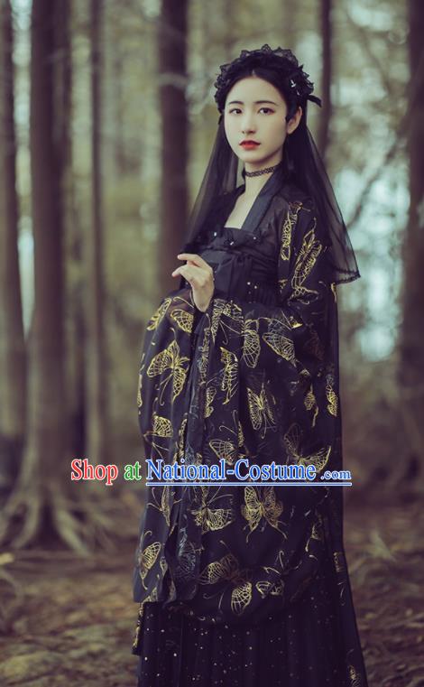 Chinese Ancient Peri Black Hanfu Dress Traditional Tang Dynasty Court Princess Historical Costume for Women