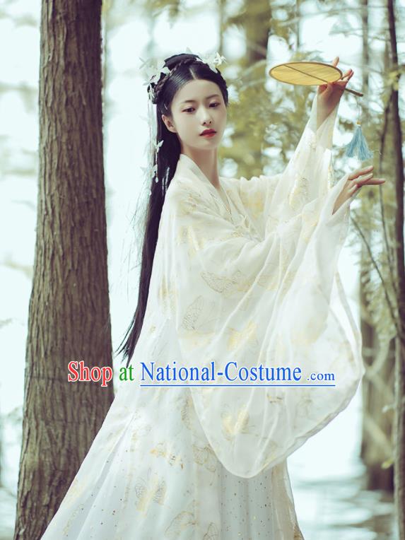 Chinese Ancient Peri Princess White Hanfu Dress Traditional Drama Tang Dynasty Court Lady Historical Costume for Women