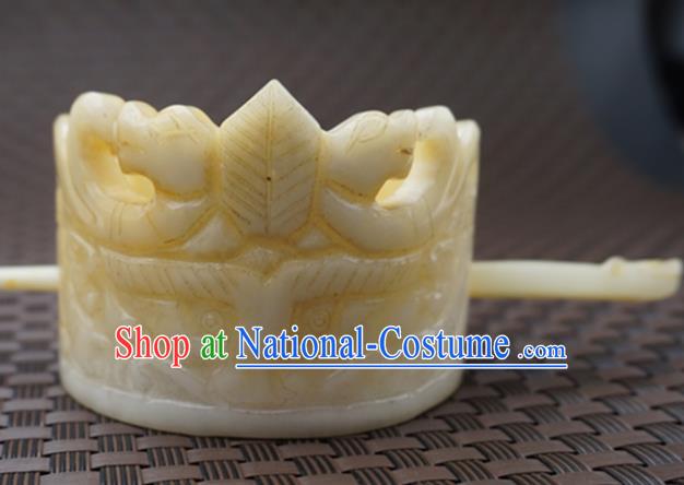 Handmade Chinese Yellow Jade Carving Hair Crown Ancient Jade Hairpins Hair Accessories for Women for Men