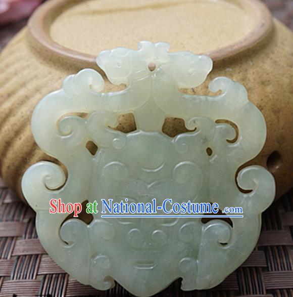 Chinese Handmade Jade Carving Double Dragons Pendant Jewelry Accessories Ancient Traditional Jade Craft Decoration