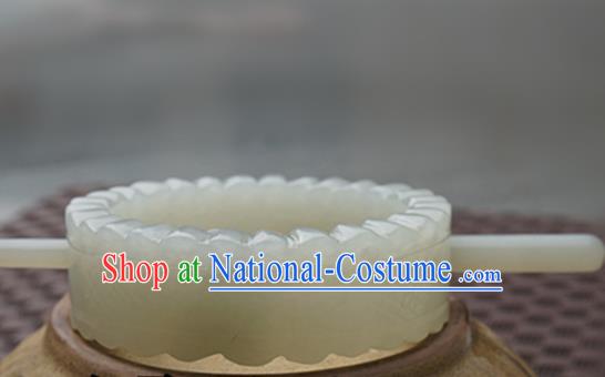 Handmade Chinese White Jade Carving Hairdo Crown Ancient Swordsman Jade Hairpins Hair Accessories for Women for Men